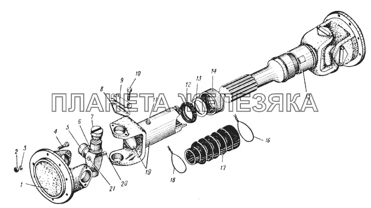 Карданный вал среднего моста (Рис. 54) УРАЛ-375