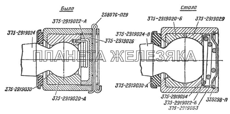 Изменение конструкции шарниров реактивных штанг (Рис. 71) УРАЛ-375