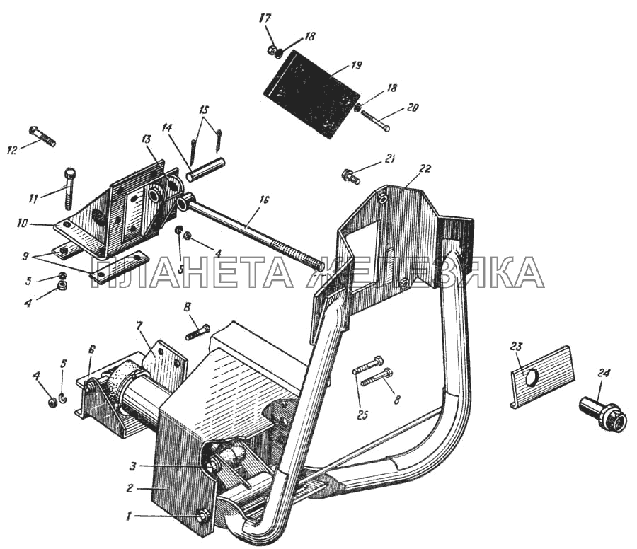 Держатель запасного колеса шасси Урал-375А (Рис. 83) УРАЛ-375