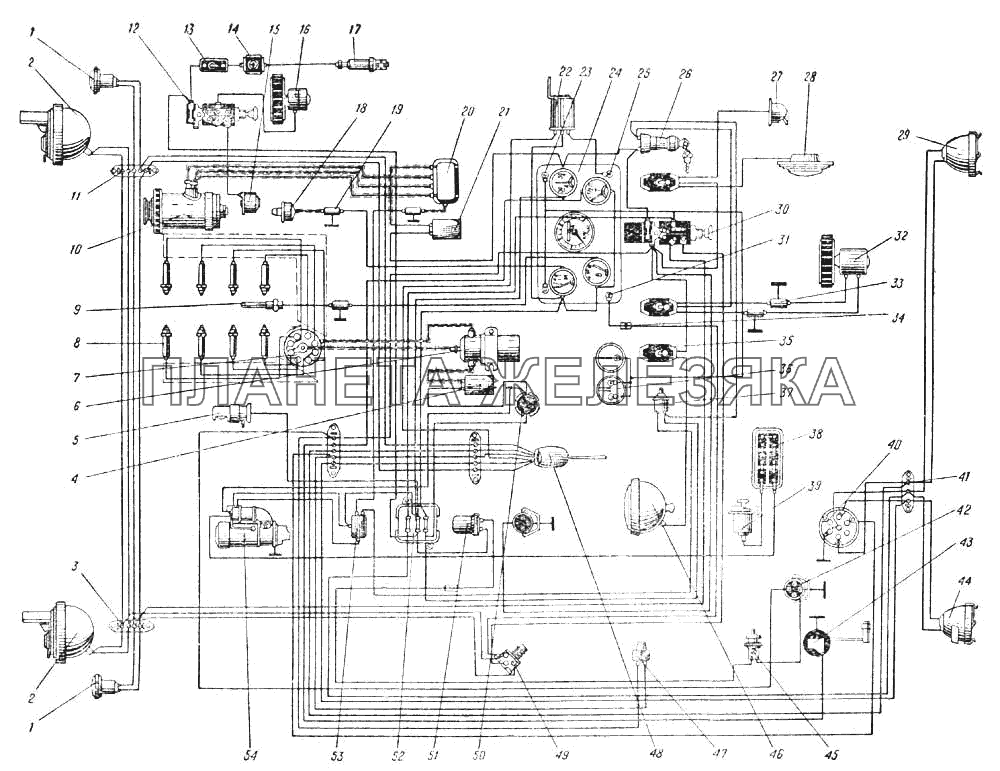 Схема электрооборудования автомобиля Урал-375Д (Рис. 104) УРАЛ-375