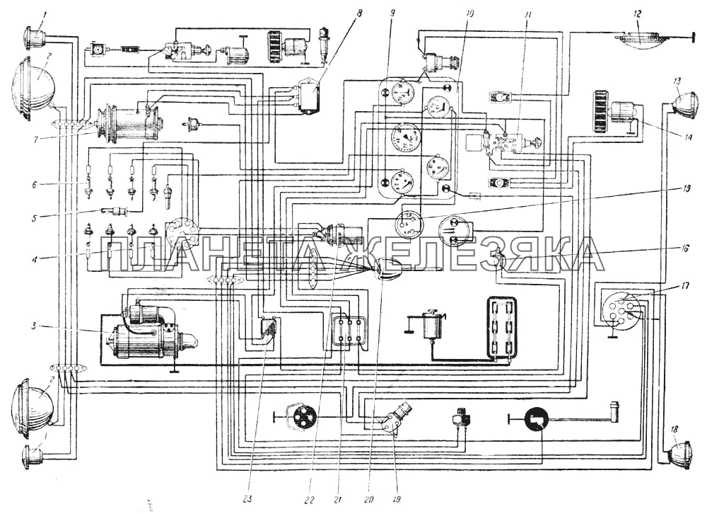 Схема электрооборудования автомобиля Урал-377 (Рис. 105) УРАЛ-375