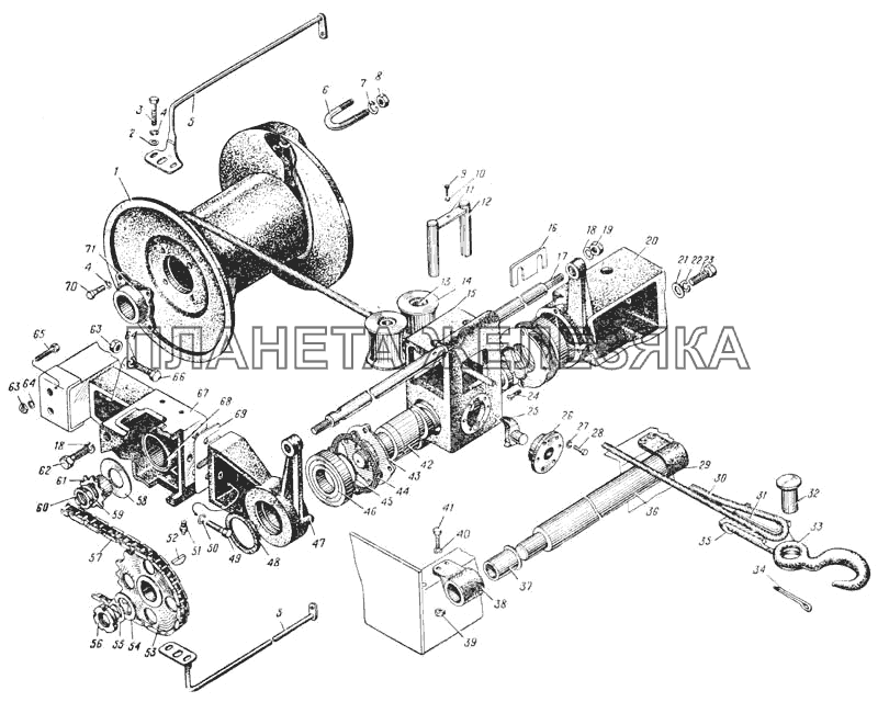 Тросоукладчик лебедки (Рис. 132) УРАЛ-375