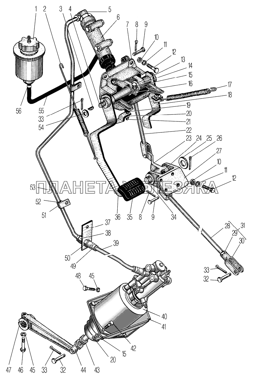 Привод педалей сцепления и тормоза УРАЛ-4320-60
