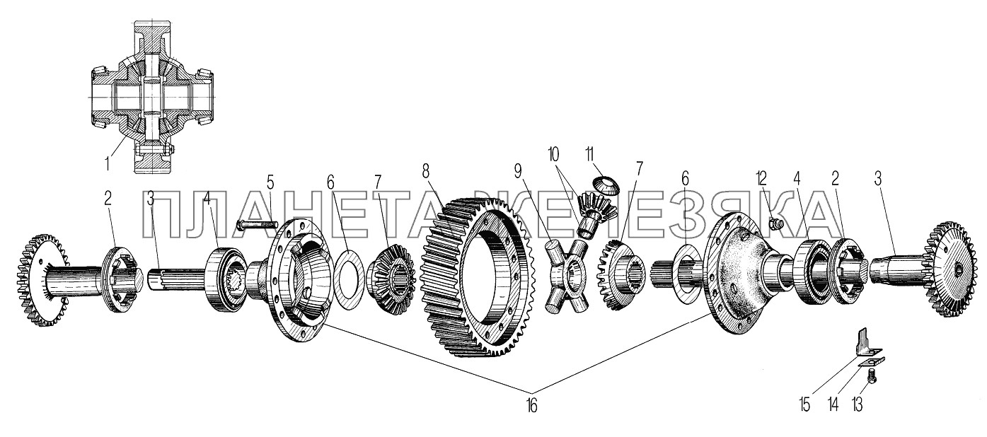 Дифференциал и полуоси среднего и заднего моста УРАЛ-4320-60