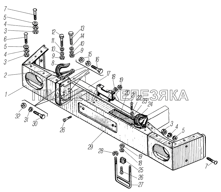 Передний буфер и буксирные крюки УРАЛ-4320-60