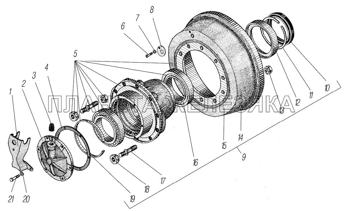 Ступица колеса и тормозной барабан среднего моста (без АБС) УРАЛ-4320-60