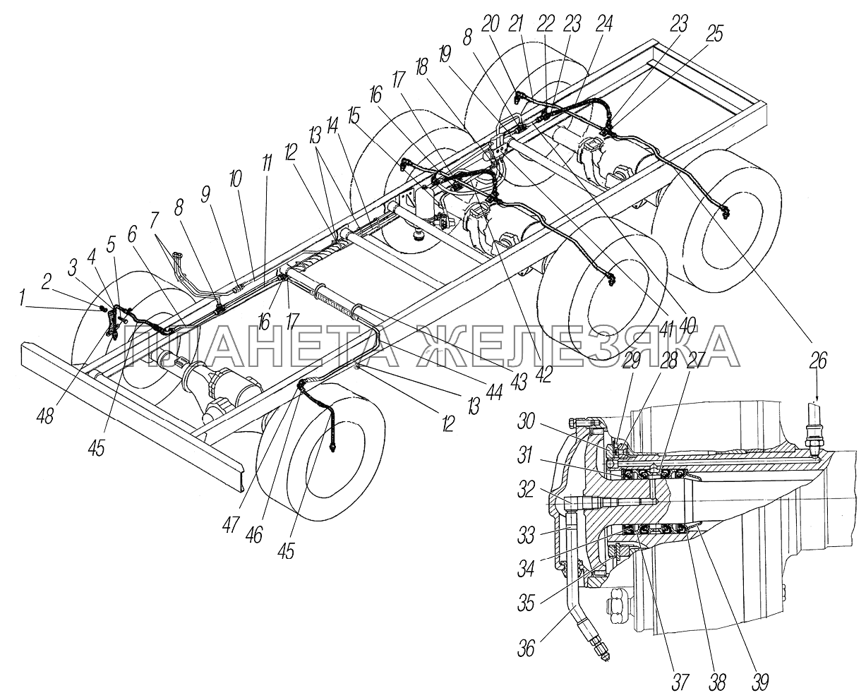 Система регулирования давления воздуха в шинах (с электроклапанами) УРАЛ-4320-60