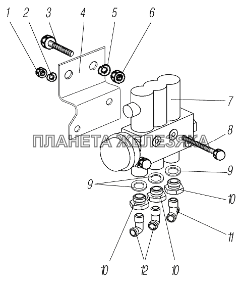 Установка электромагнитного клапана системы накачки шин УРАЛ-4320-60