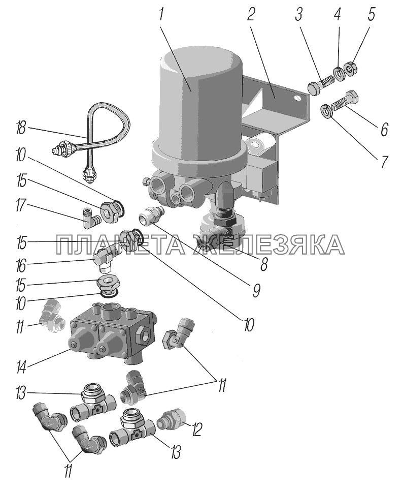 Установка адсорбера и четырёхконтурного защитного клапана УРАЛ-4320-60