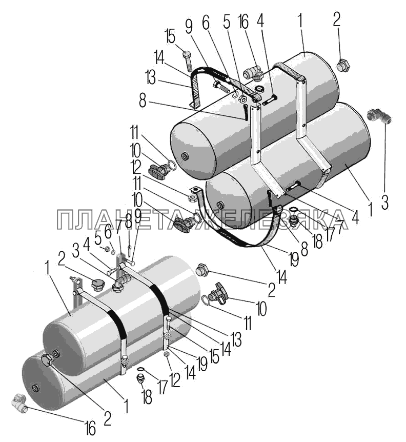 Установка воздушных баллонов для автомобилей 4320-0000110-61, 4320-0000111-61И03, 4320-0001112-61Р02, 5557-0001122-60, 55571-0001121-60Р02 УРАЛ-4320-61