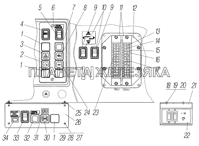 Щитки выключателей и блоки предохранителей УРАЛ-4320-61