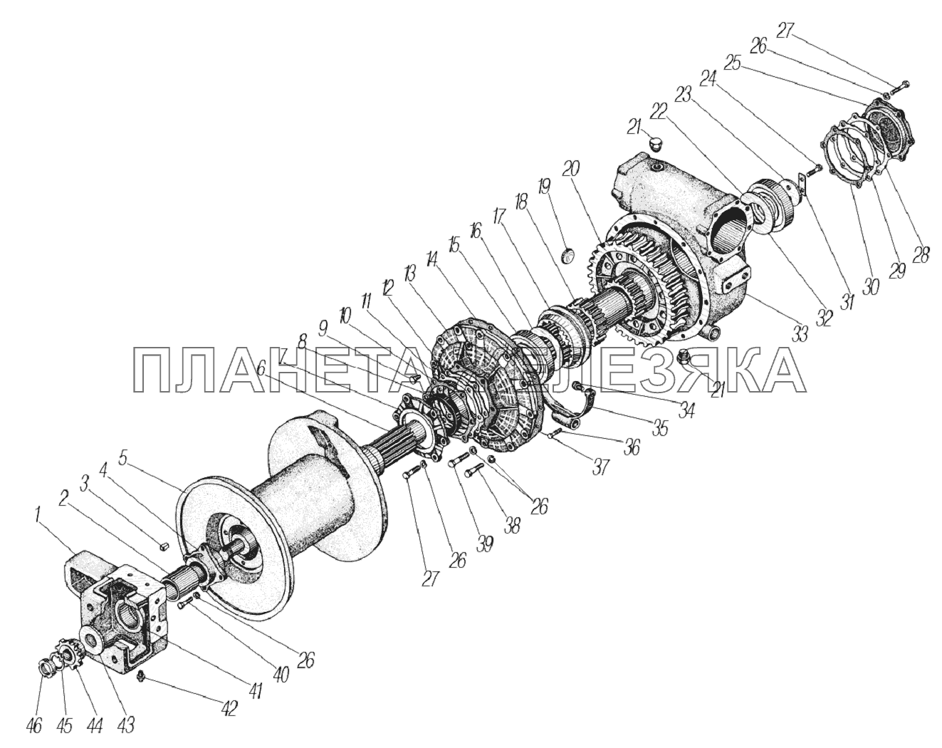 Детали лебедки с редуктором для автомобилей 4320-0000110-61, 4320-0000110-71 УРАЛ-4320-61