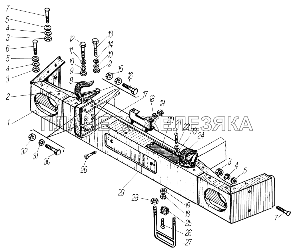 Передний буфер и буксирные крюки УРАЛ-4320-61