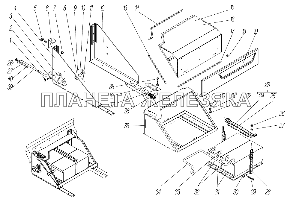 Установка контейнера аккумуляторных батарей УРАЛ-4320-6951-74