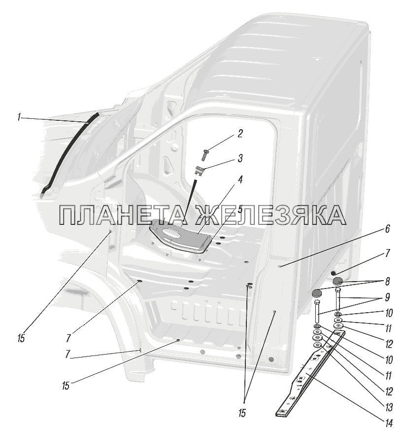 Установка деталей кабины УРАЛ-4320-6951-74