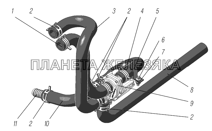 Установка трубопроводов отопителя УРАЛ-4320-6951-74