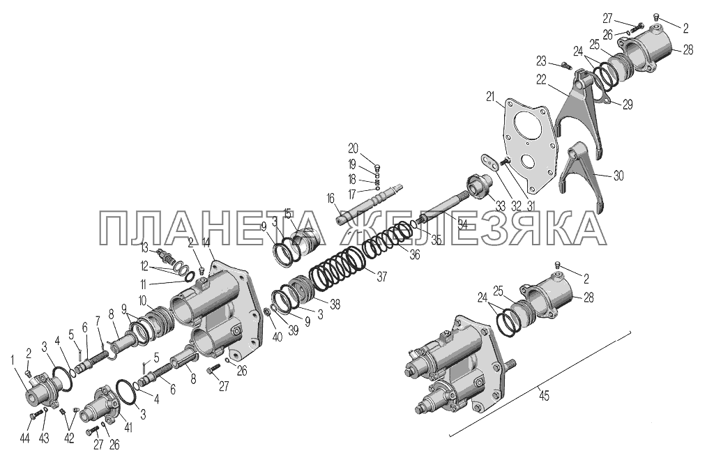 Управление и механизм переключения раздаточной коробки УРАЛ-4320-6951-74