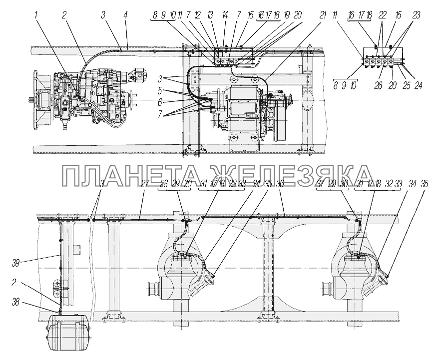 Установка управления раздаточной коробкой и блокировкой межколесных дифференциалов УРАЛ-4320-6951-74