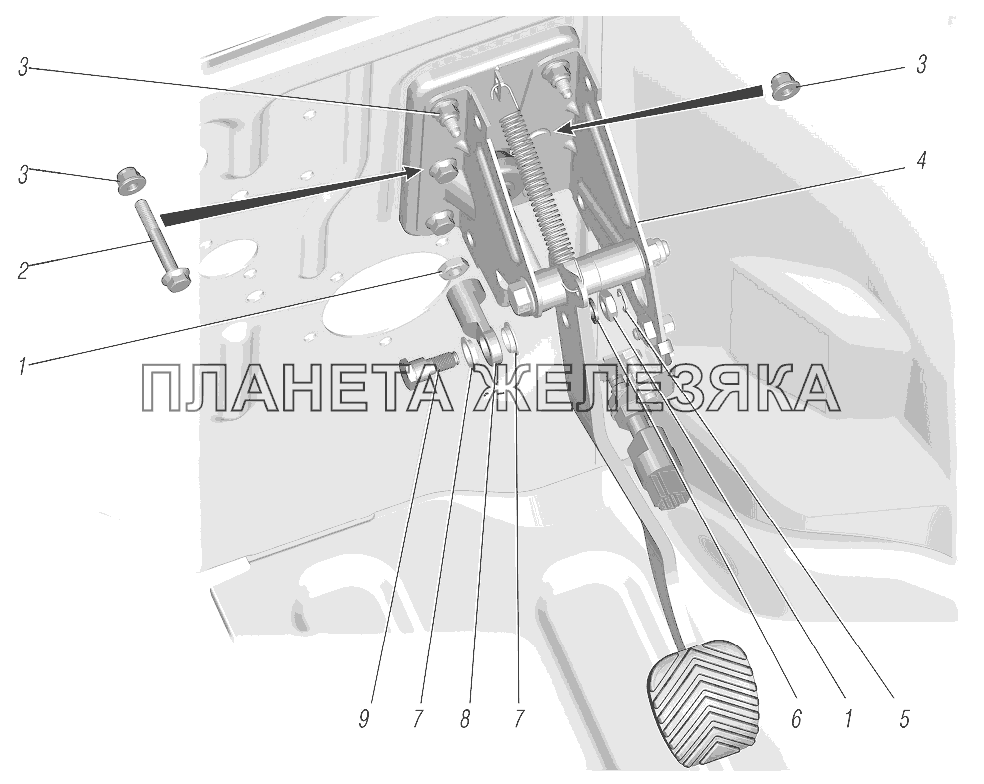 Установка педали тормоза УРАЛ-4320-6951-74