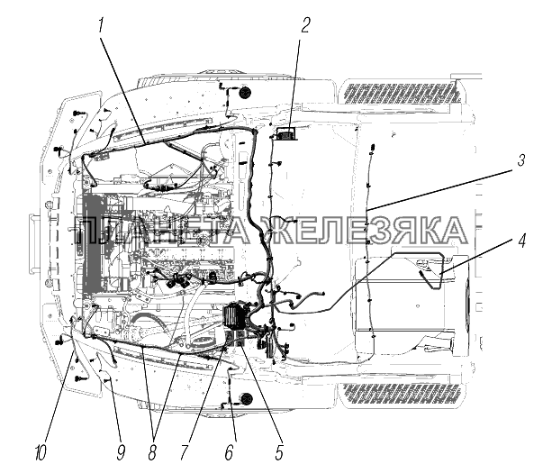 Установка проводов под капотом и на облицовке УРАЛ-4320-6951-74