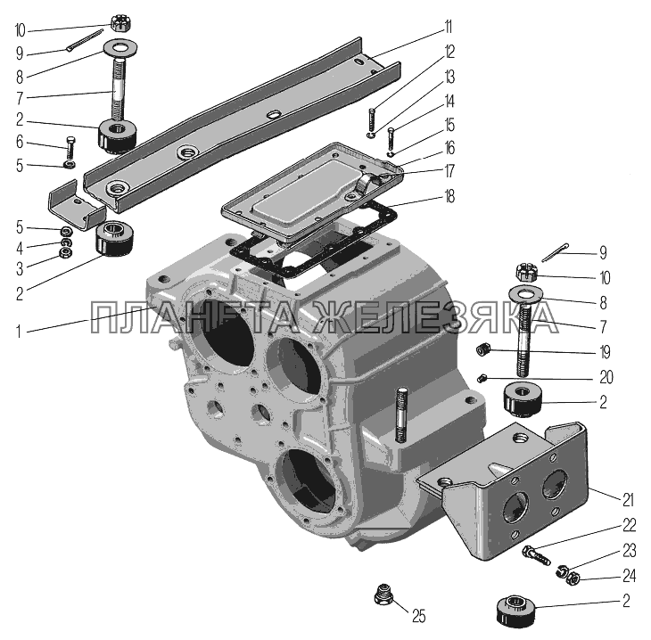 Картер и подвеска раздаточной коробки УРАЛ-4320-80М/82М