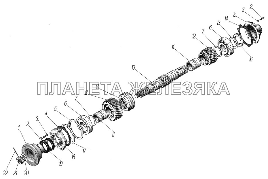 Первичный вал раздаточной коробки УРАЛ-4320-80М/82М Первичный вал раздаточной коробки УРАЛ-4320-80М/82М
