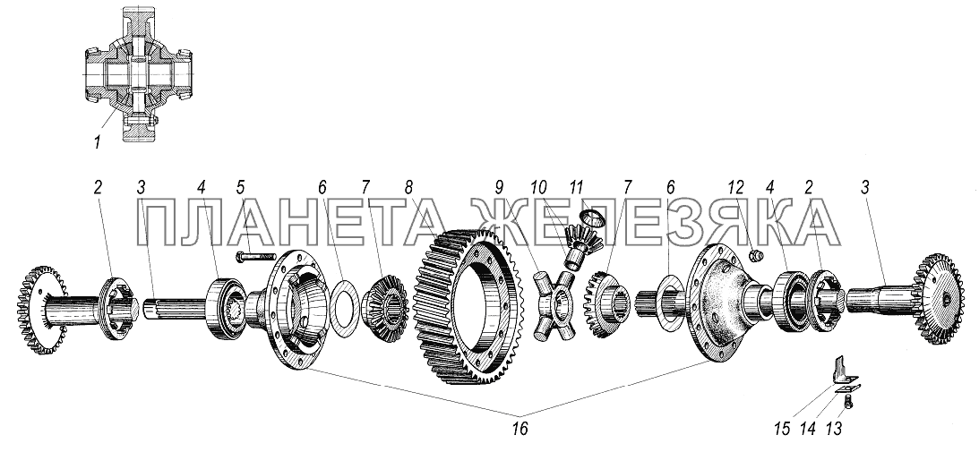 Дифференциал и полуоси среднего и заднего моста УРАЛ-4320-80М/82М