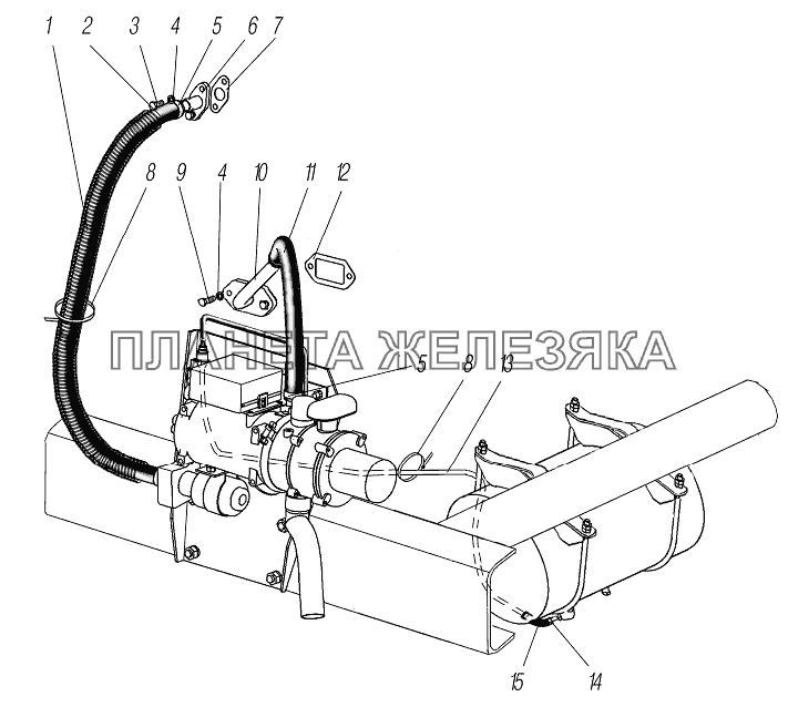 Трубопроводы и шланги системы предпускового подогрева двигателя УРАЛ-4320-80М/82М
