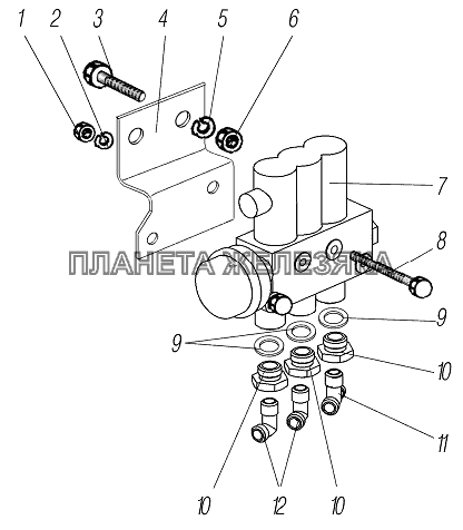 Установка электромагнитного клапана системы накачки шин УРАЛ-4320-80М/82М