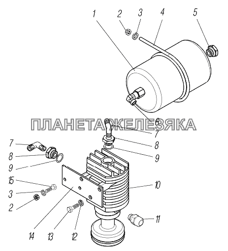 Установка баллона адсорбера и влагомаслоотделителя УРАЛ-4320-80М/82М