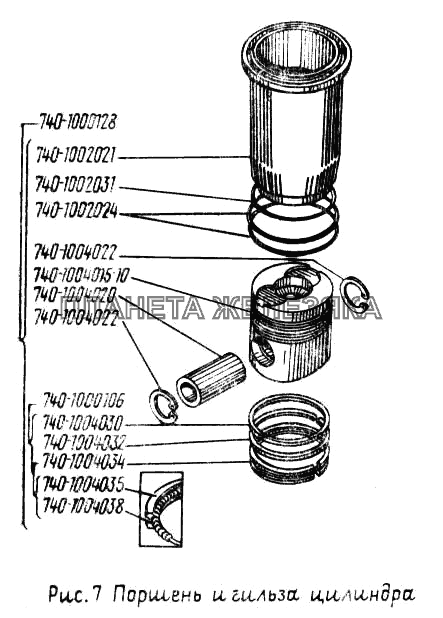 Поршень и гильза цилиндра УРАЛ-43202