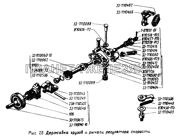 Державка грузов и рычаги регулятора скорости УРАЛ-4320