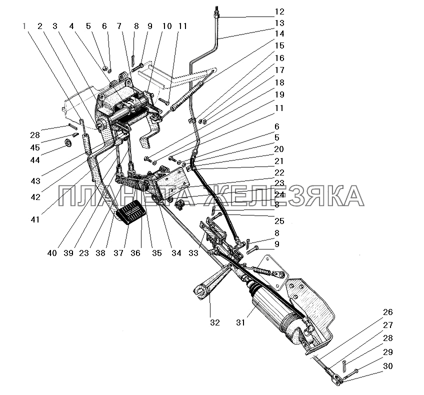 Привод педалей сцепления и тормоза (трансмиссия для МО) УРАЛ-4320-31