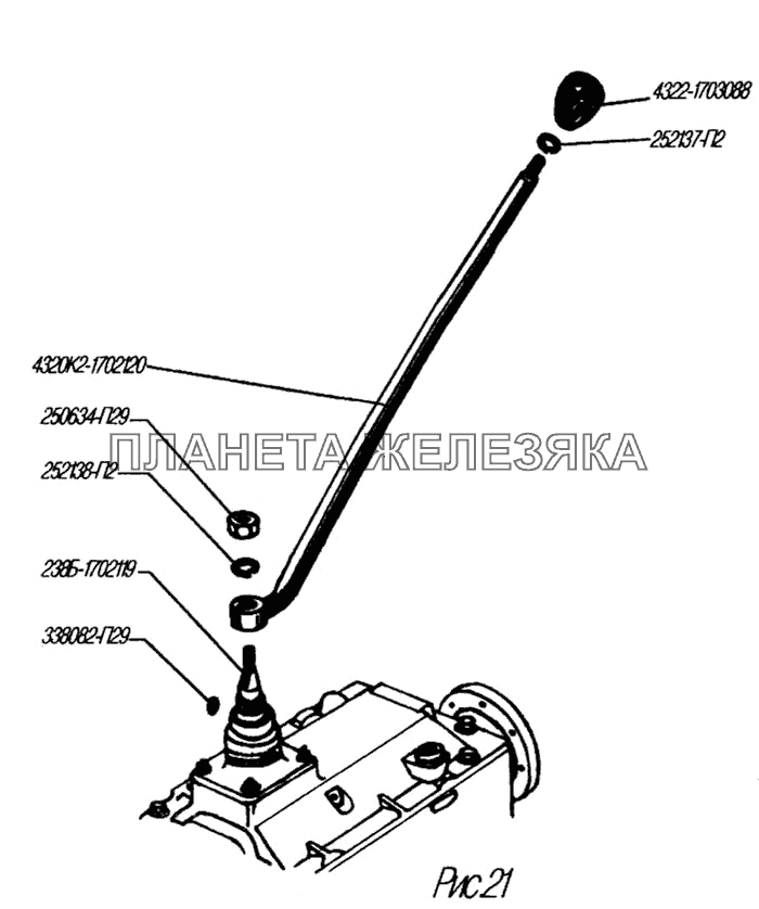 Установка рычага переключения передач коробки передач УРАЛ-4320-31