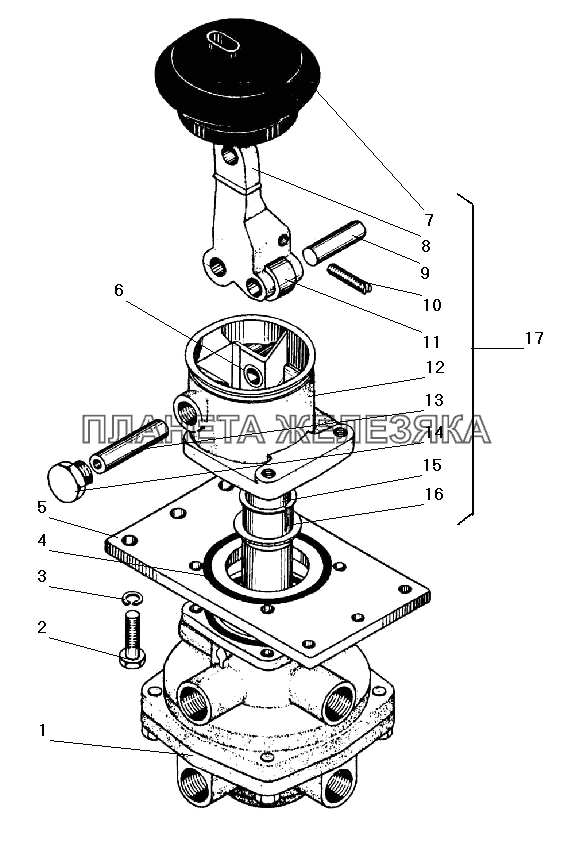 Тормозной двухсекционный кран с рычагом УРАЛ-43203-10