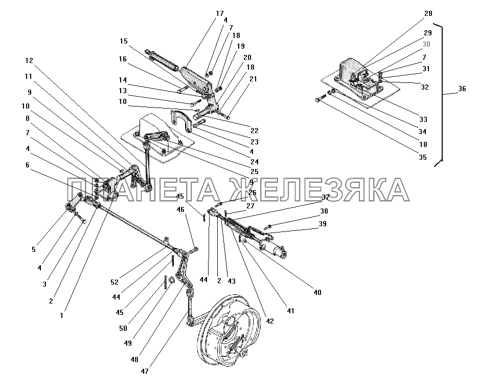 Привод стояночного тормоза и управление краном торможения прицепа УРАЛ-43203-10
