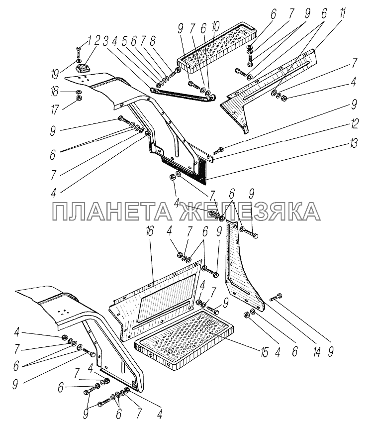 Установка правой и левой подножек УРАЛ-43204-1153-70