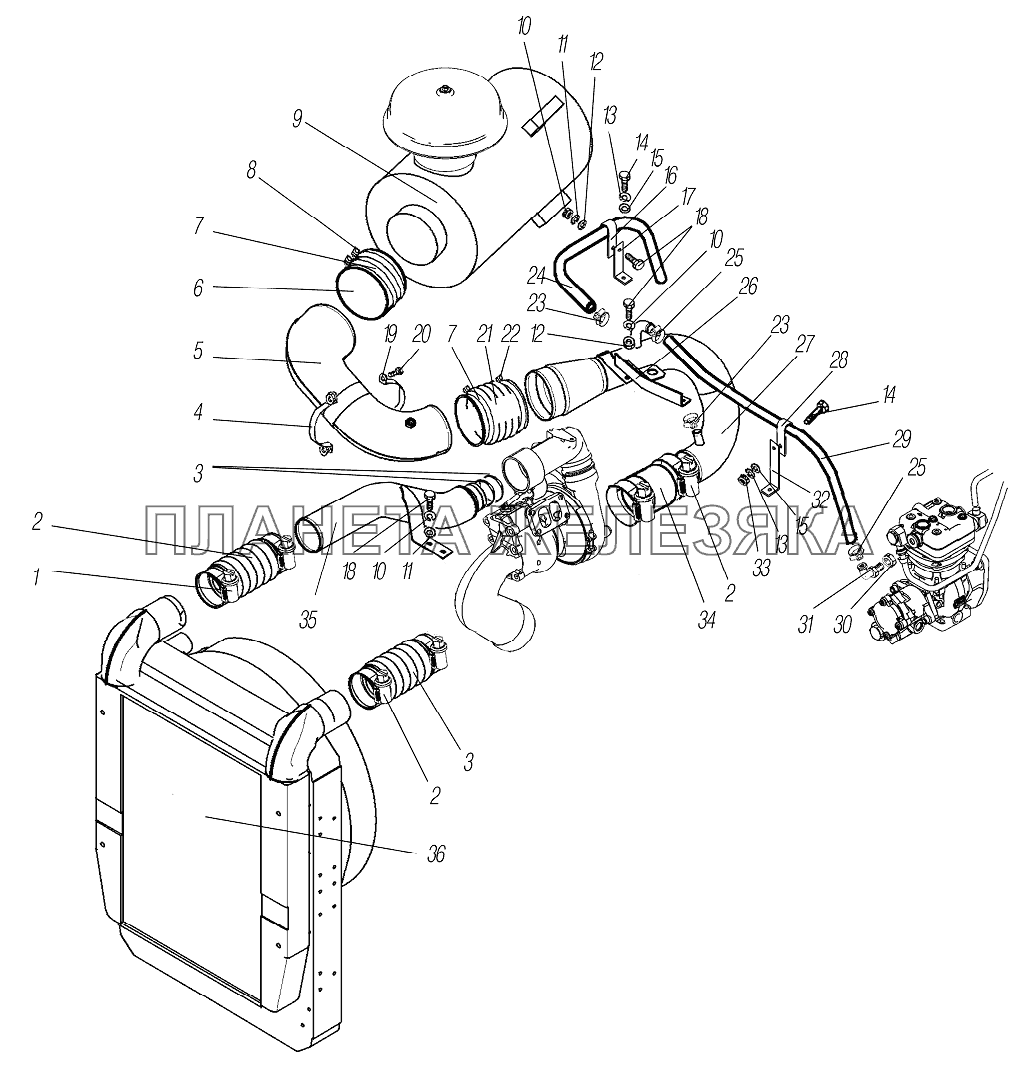 Система питания двигателя воздухом УРАЛ-4320-1958-70И