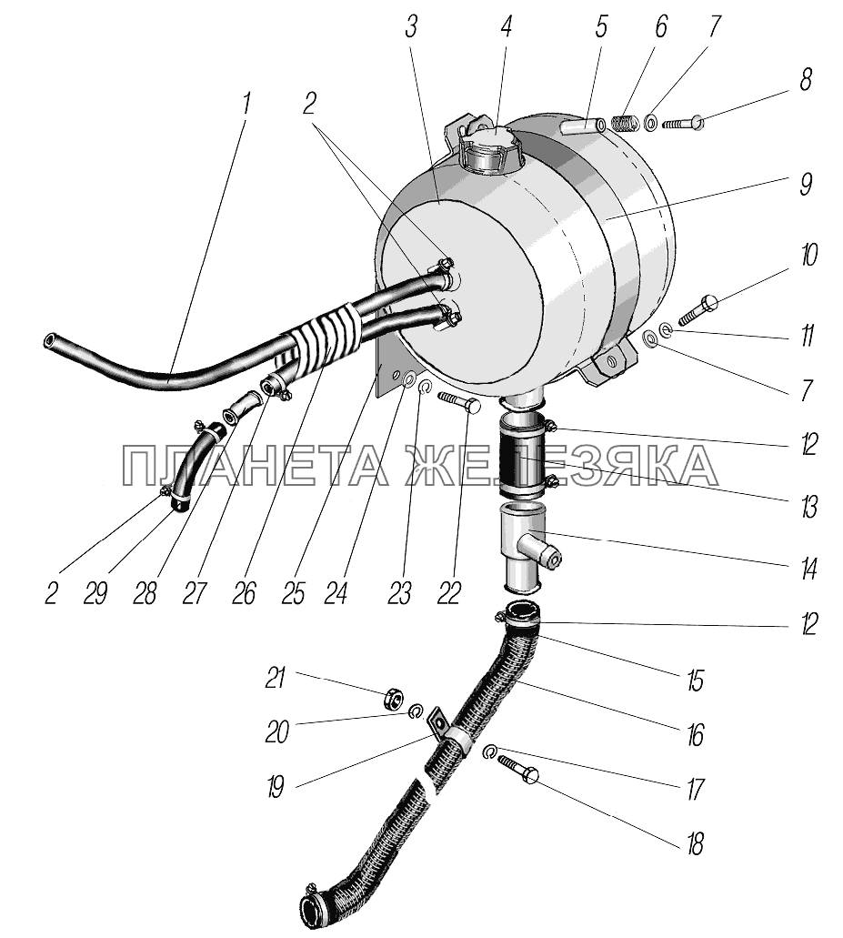 Установка расширительного бачка УРАЛ-43204-1153-70