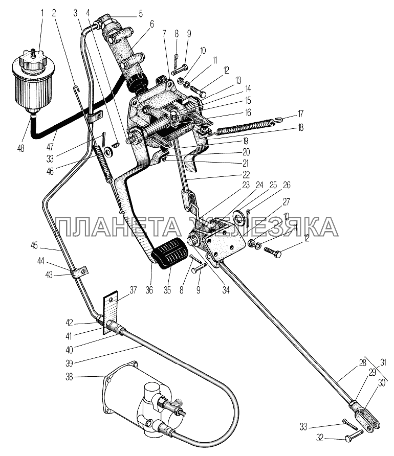 Привод педалей сцепления и тормоза УРАЛ-4320-1958-70И