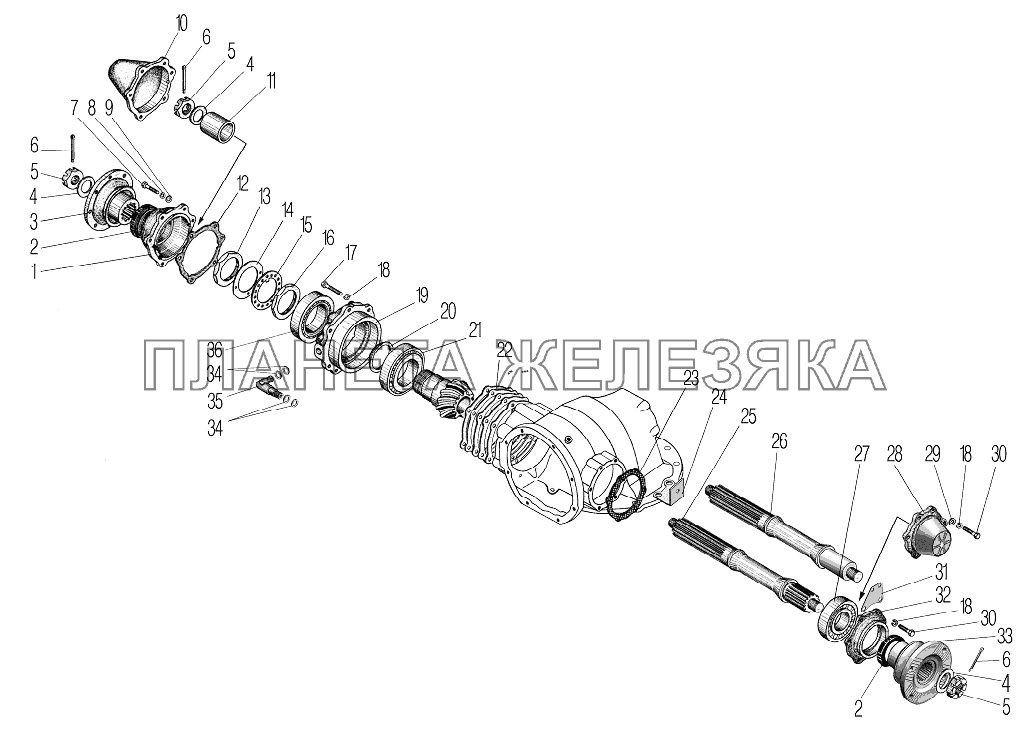 Проходной вал редуктора главной передачи УРАЛ-4320-1958-70И