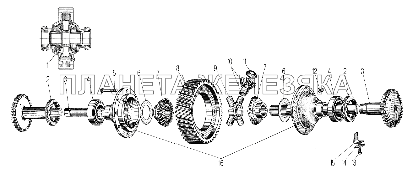 Дифференциал и полуоси среднего и заднего моста УРАЛ-4320-1958-70И