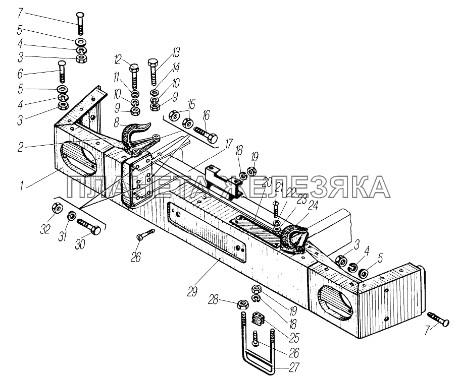 Передний буфер и буксирные крюки УРАЛ-4320-1958-70И