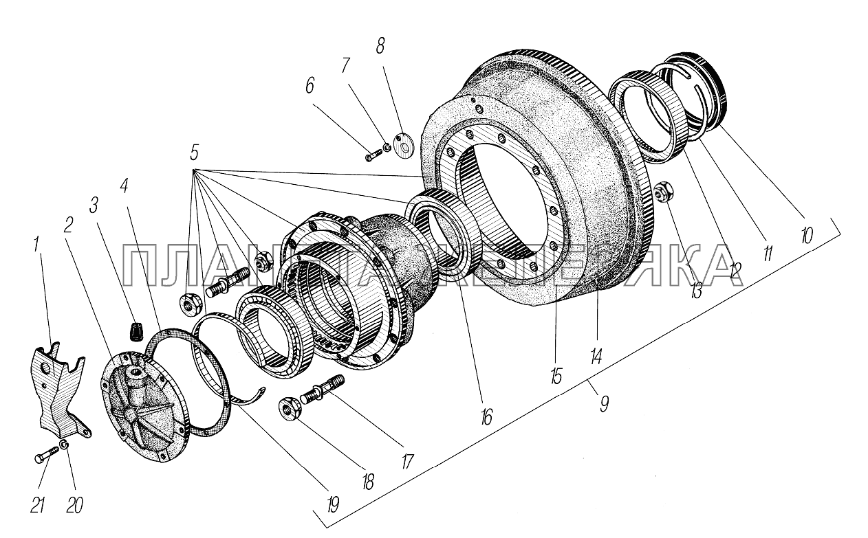Ступица колеса и тормозной барабан среднего моста (без АБС) УРАЛ-43204-1153-70