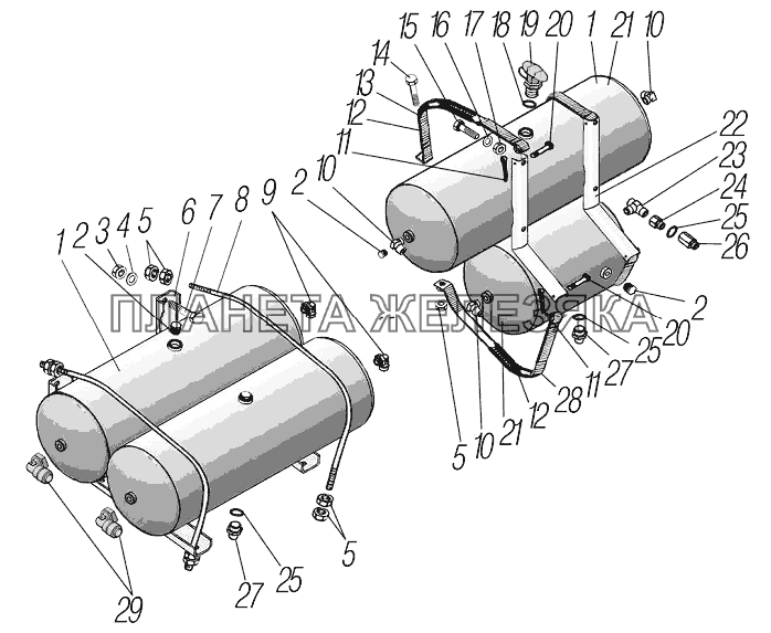 Установка воздушных баллонов УРАЛ-4320-1958-70И