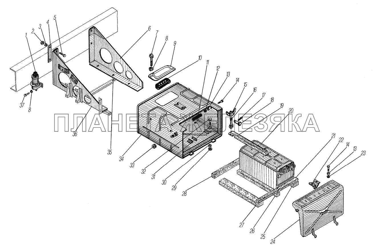 Установка контейнера аккумуляторных батарей УРАЛ-43204-1153-70