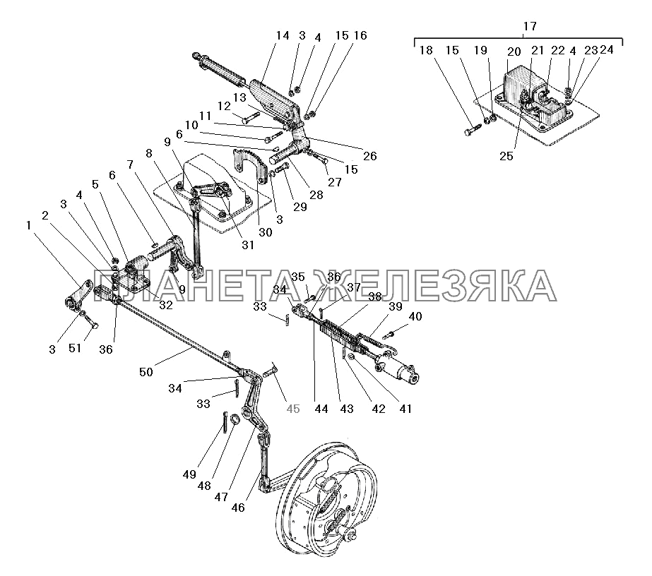 Привод стояночного тормоза и управление краном торможения прицепа УРАЛ-4320-41