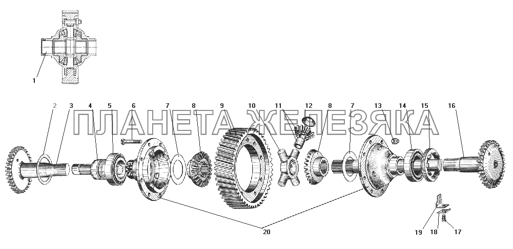 Дифференциал и полуоси среднего и заднего моста УРАЛ-4320-41