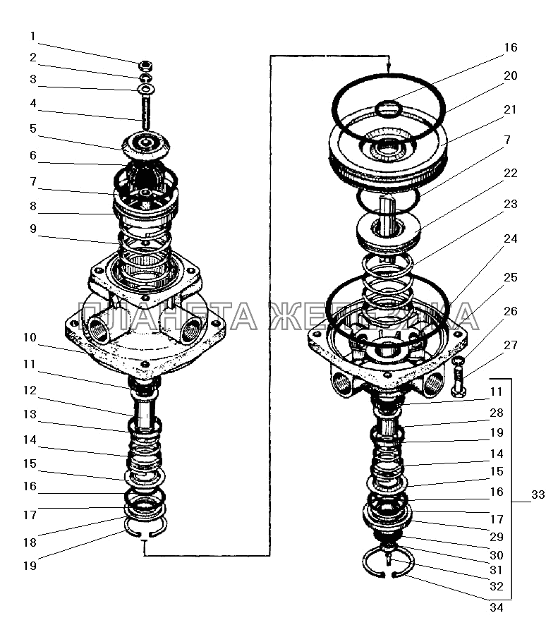 Детали тормозного двухсекционного крана УРАЛ-43206-41