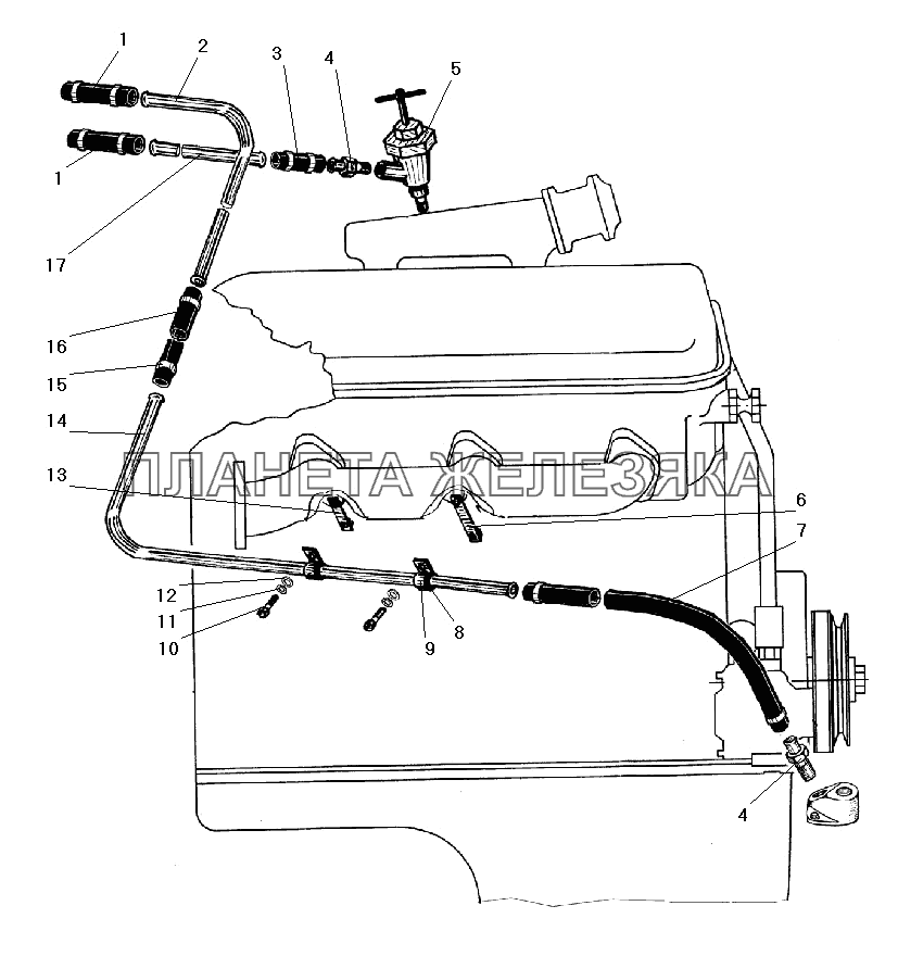Трубопроводы системы отопления кабины УРАЛ-43206-41